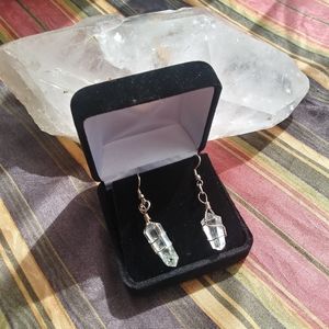 Hand Crafted Raw Clear Quartz Boho Drop Earrings